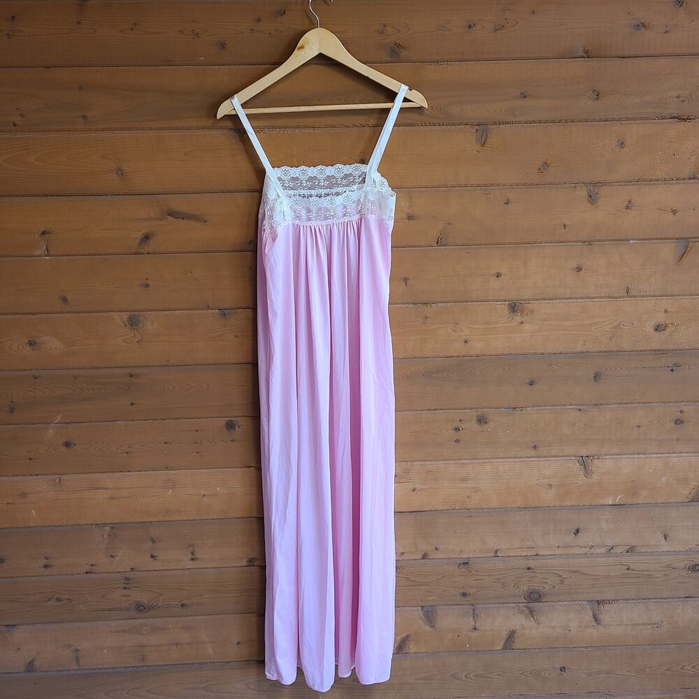 Vintage Slip Dress Pink Lace Lingerie Night Gown Med Feminine Retro Cottagecore - Picture 5 of 5